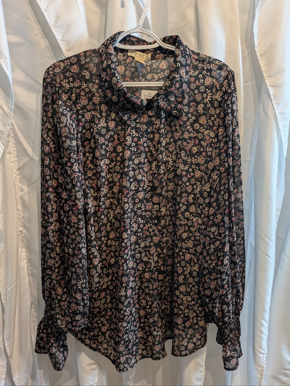 E2 Torrid Festi Chiffon Button Front Puff Sleeve Top Floral 3X NWT